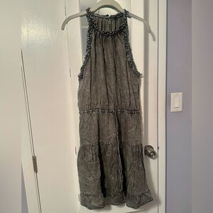 Doe & Rae Washed Black Ruffle Halter Midi Dress